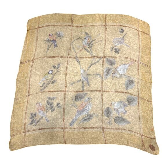 Mantero Collection Audubon Muted Bird Print Silk Scarf 33" Square Made In Italy - Picture 1 of 10